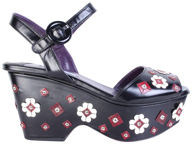 Prada Black Flowers Embellished Wedges