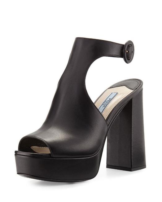 Prada Black Leather Ankle wrap 115mm Platforms