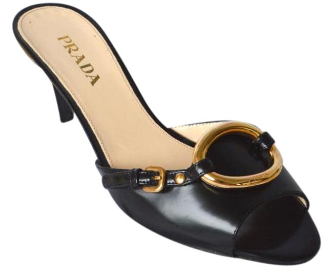 Prada Black Leather Sandal Kitten Heels 375 Formal Shoes