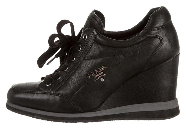 Prada Black Leather Sneakers Wedges
