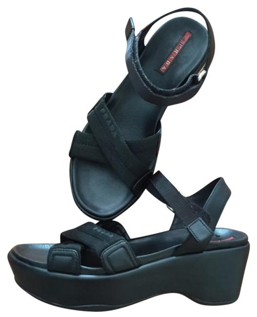 Prada Black Leather Wedges