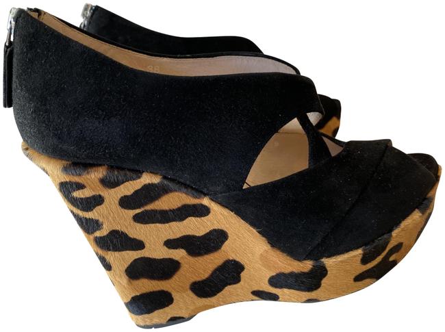 Prada Black Leopard SuedeCalf Hair Wedges