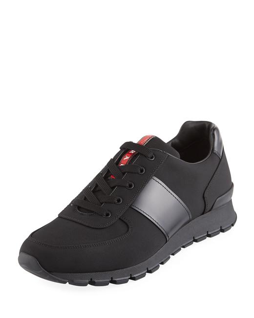 Prada Black Mens Leather and Nylon Running Sneakers