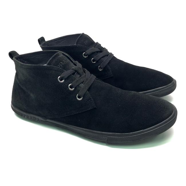 Prada Black Mens Suede Hi Top Logo Sneakers
