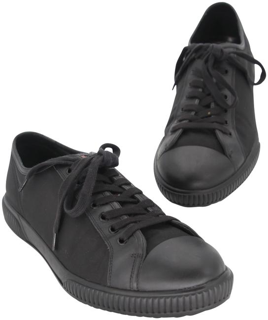 Prada Black Nylon and Leather Lace Up Mens Sneakers