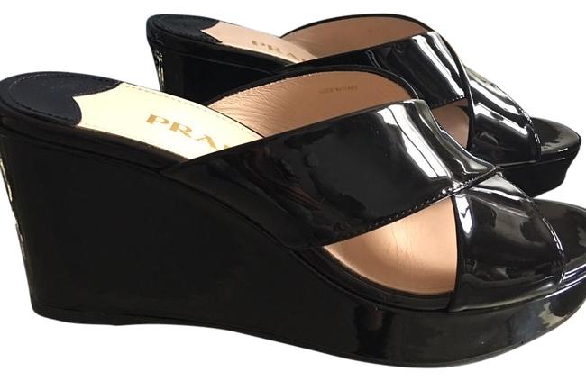 Prada Black Patent Leather 365 Wedges