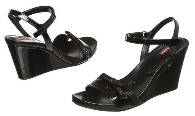 Prada Black Patent Leather Platform Sandal 38 Wedges