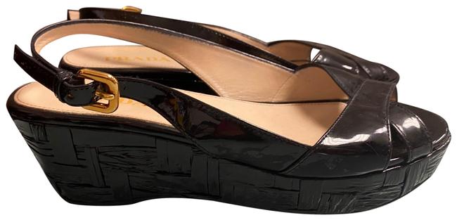 Prada Black Patent Leather Sandals Wedges