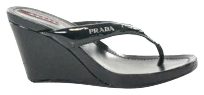 Prada Black Patent Leather Thong Sandals 375 Platforms