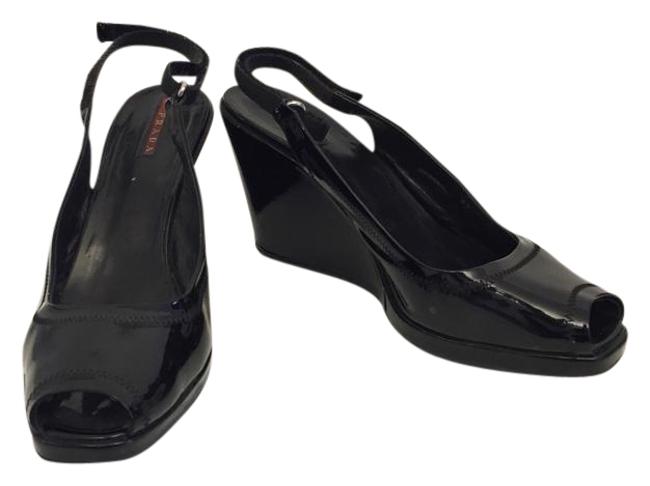 Prada Black Patent Leather Wedges