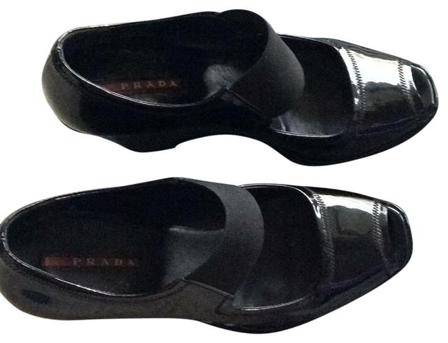 Prada Black Patent Sandals Wedges