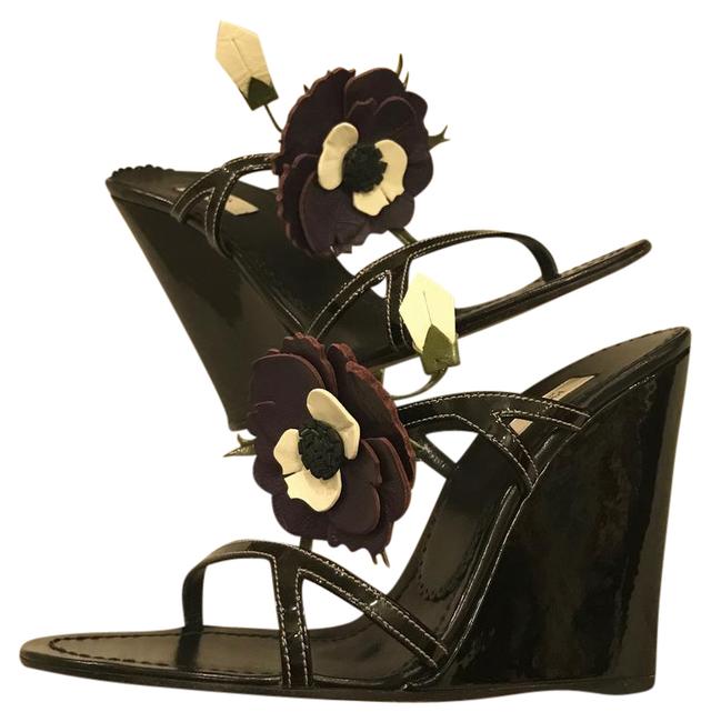 Prada Black Patent Wedge Sandals Formal Shoes