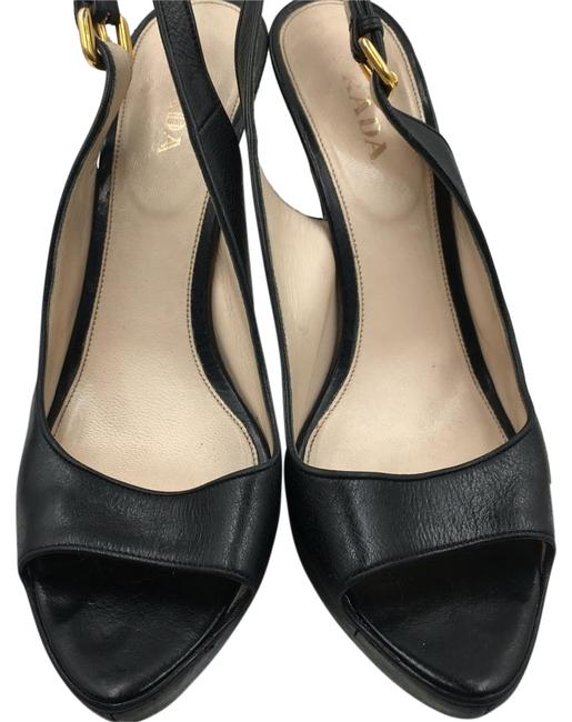 Prada Black Peep Toe Sling Backs Platforms