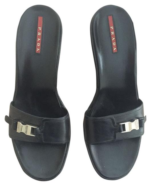 Prada Black Sandal Slides Wedges