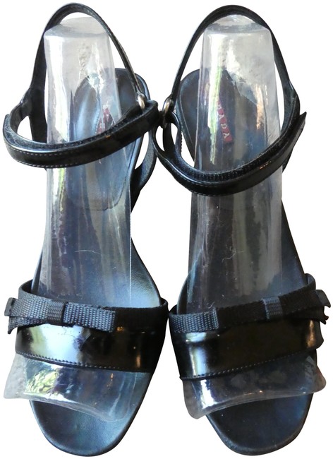 Prada Black Sandals Made In Italy Wedges