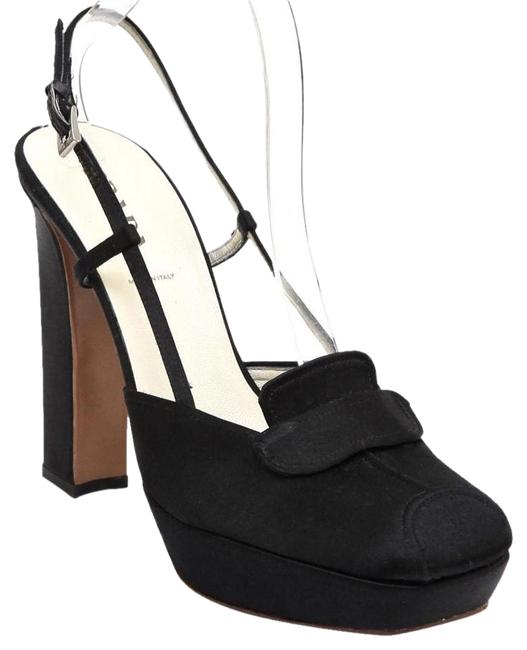 Prada Black Satin Slingback Platform Pumps