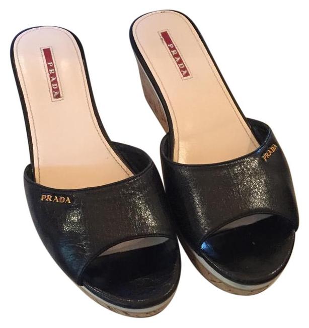 Prada Black Slide Sandals 39 Wedges