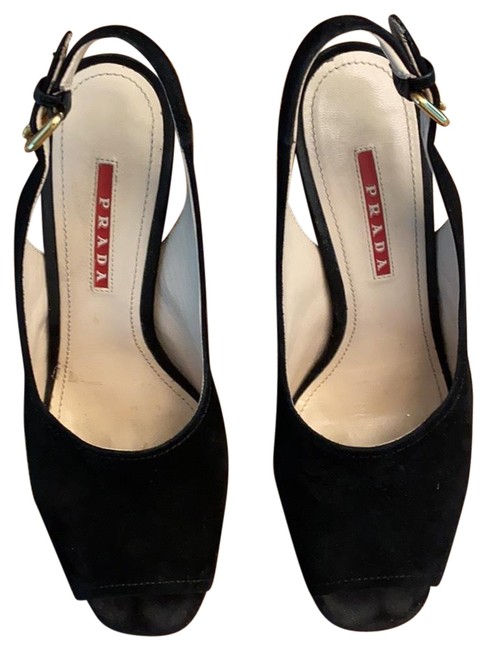 Prada Black Sling Wedges