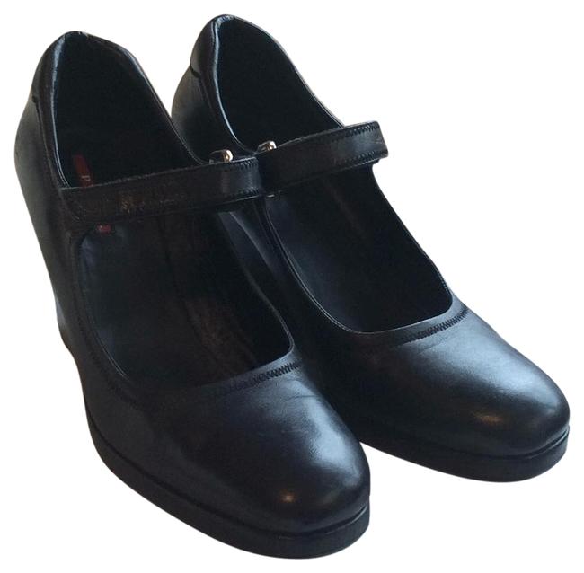 Prada Black Sport Mary Janes Wedges