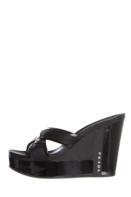Prada Black Sport Wedges