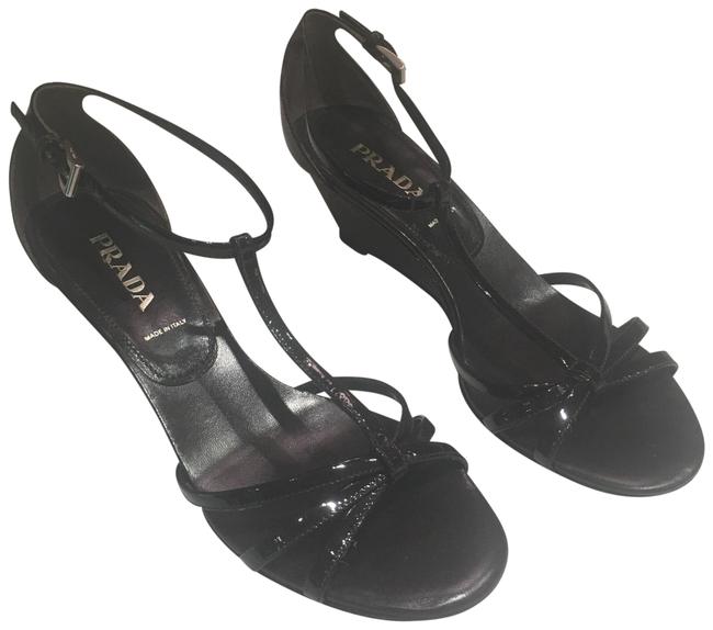 Prada Black Strappy Sandal Wedges