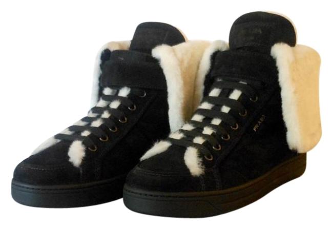 Prada Black Suede Fold over High top Sneakers