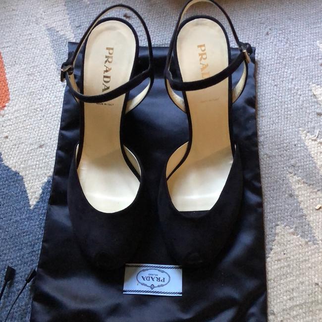 Prada Black Suede Peep Toe Wedges
