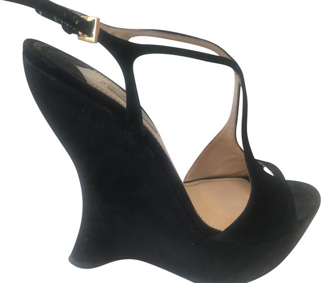 Prada Black Suede Wedges