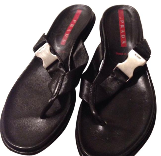 Prada Black Thong Platforms Wedges