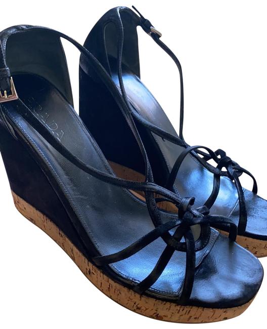 Prada Black Velvet Wedges