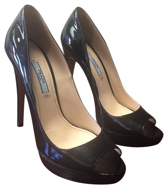 Prada Black Venice Rosio Peep Toe Pumps Platforms