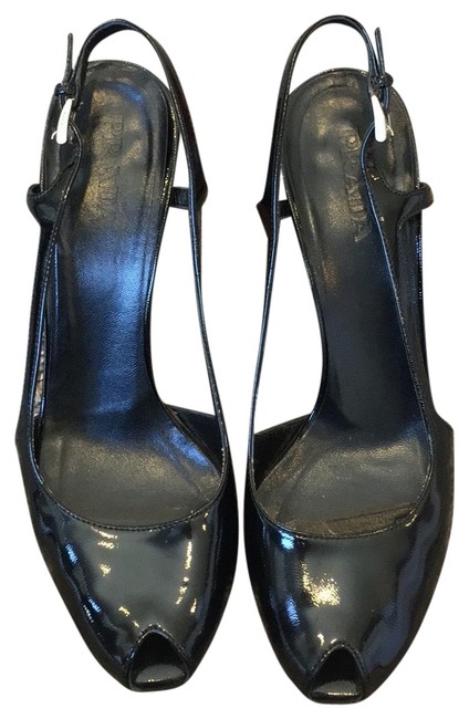 Prada Black Vernice Wedges