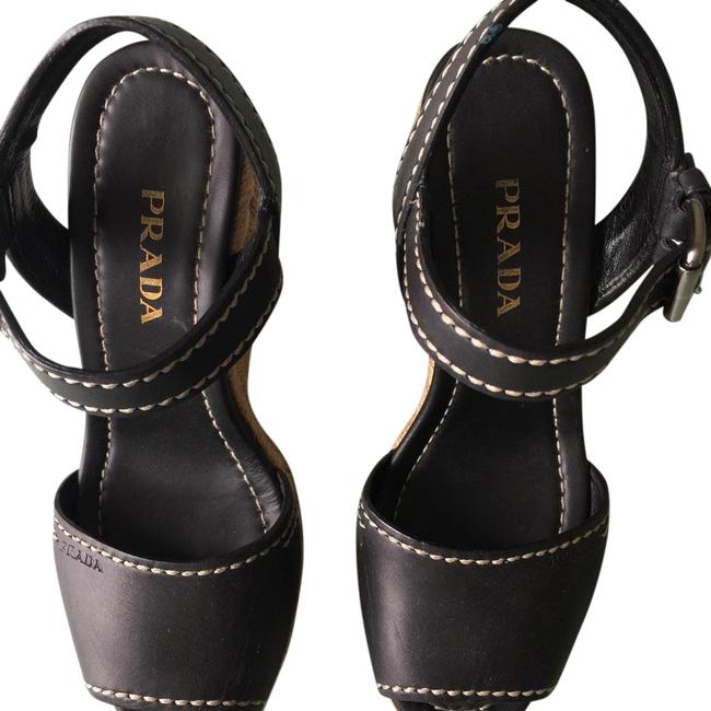 Prada Black with White Stitching Wedges