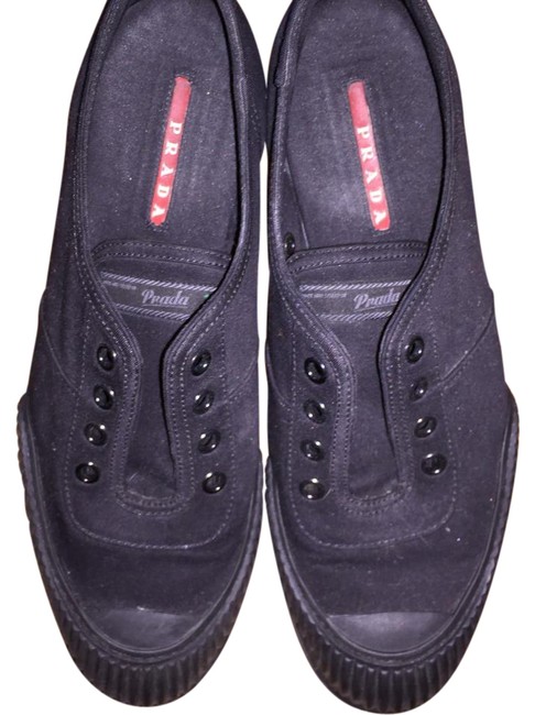 Prada Black Womens Canvas Rubber Toe Sneakers