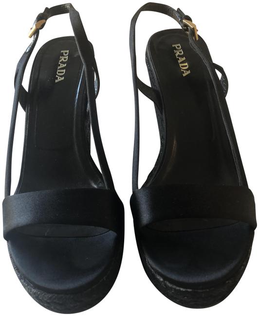 Prada Black Womens Satin Wedges