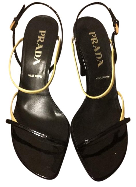 Prada BlackCream Open Toe Sandal Formal Shoes