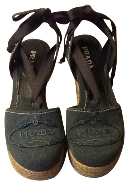 Prada Blue Denim Espadrille Wedges