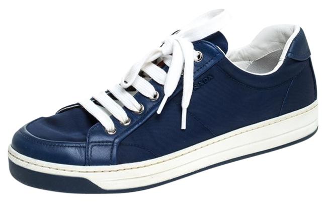 Prada Blue Leather and Fabric Low Top 40 Sneakers
