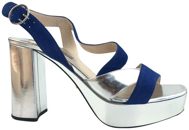 Prada BlueSilver Strappy Heels Platforms