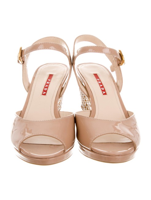 Prada BlushNeutral Sport Vernice Wicker Wedges