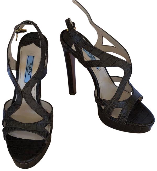 Prada Brown Coco Stiletto Sandals High Heels Platforms