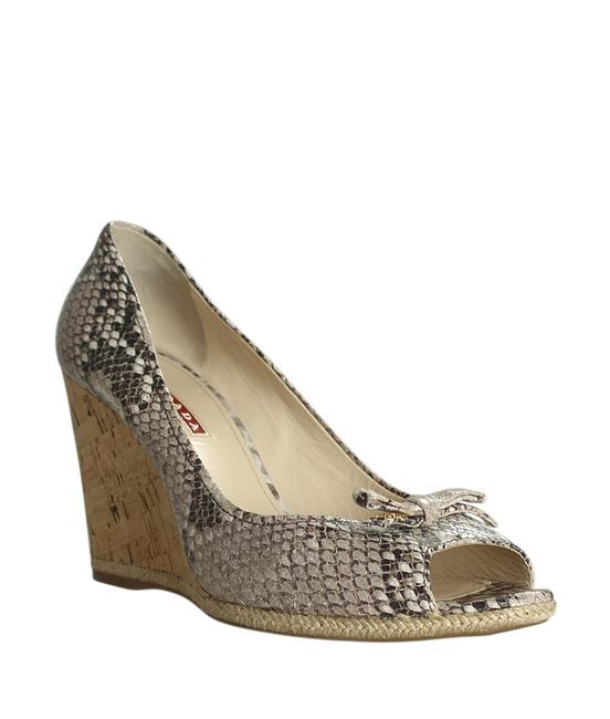 Prada Brown Snakeskin Corked 188322 Wedges