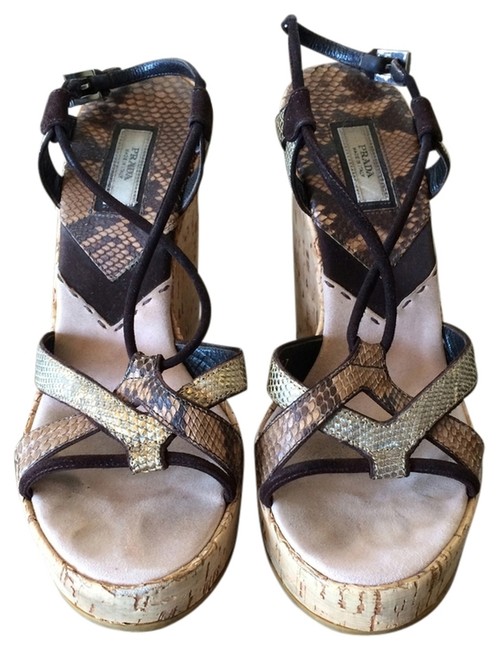 Prada Brown Snakeskin Sandal Italian Wedges