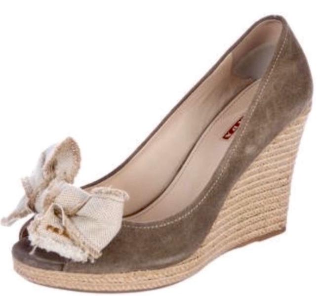 Prada Brown Suede Bow Espadrilles Wedges