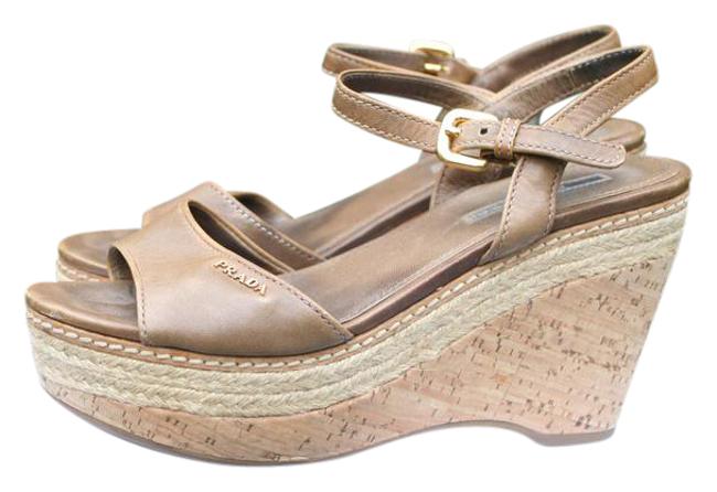Prada BrownTan Sandals Wedges Narrow