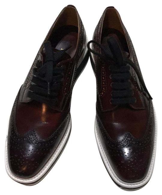 Prada Burgundy Glossy Leather Winged Oxford Sneakers