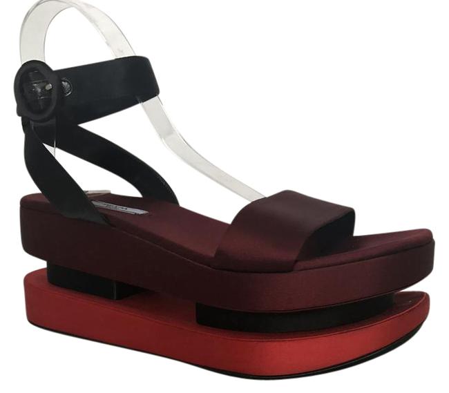 Prada Burgundy Red Runway Edition Dual Sateen Sandals Platforms