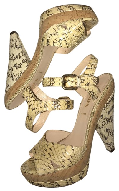 Prada Cream Snake Skin Heels Platforms