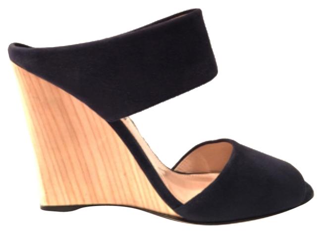 Prada Dark Blue 105m Oltremare Suede Strap Wedges