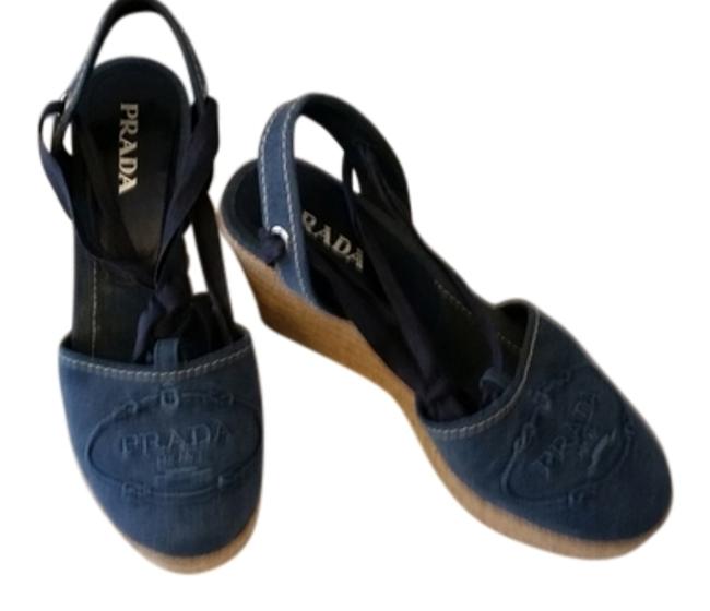 Prada Denim Blue Espadrille Wedges